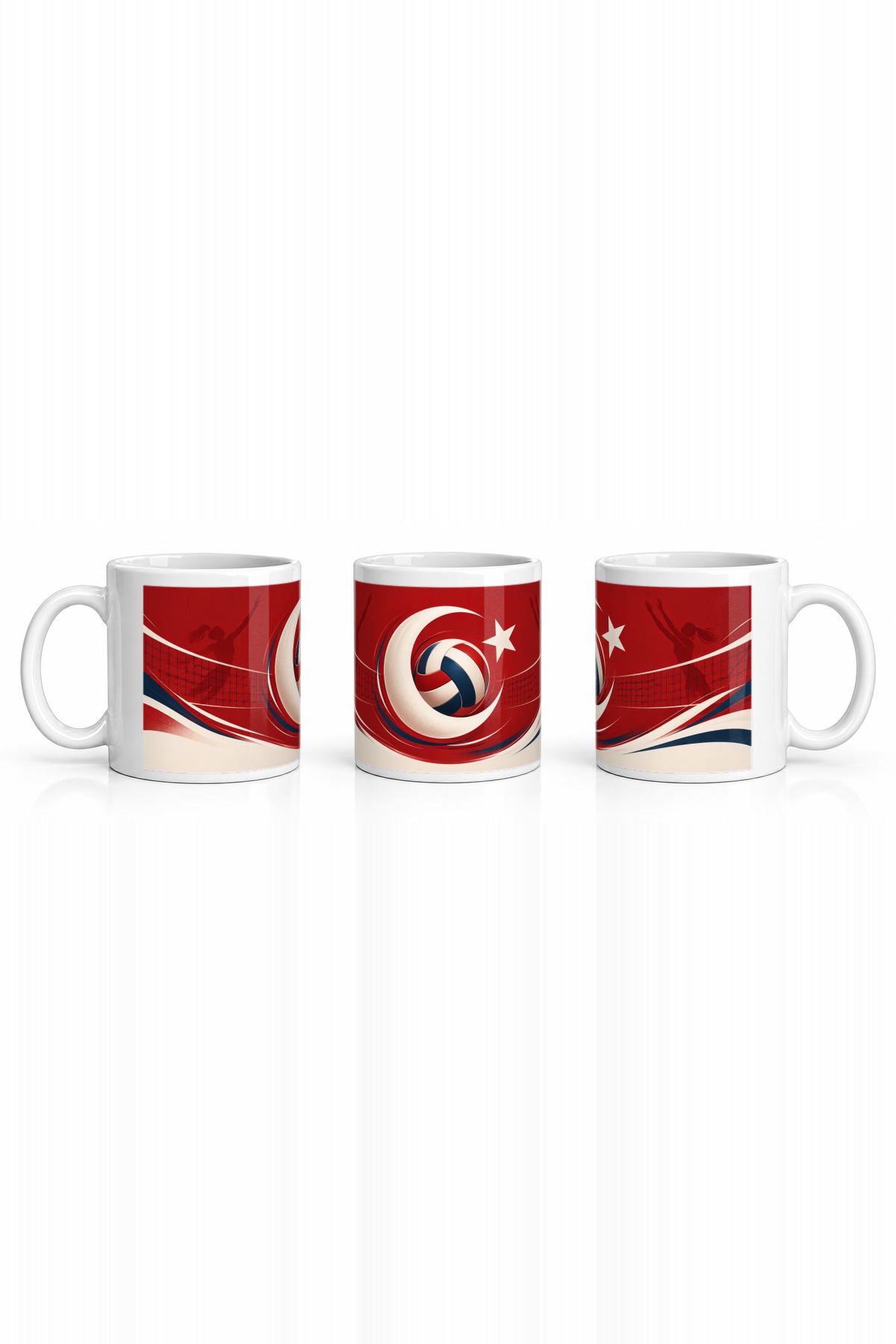 Seramik Kupa Ay Yıldız Voleybol Baskılı 300 ml Hediyelik Ofis Kahve Çay Kupası Özel Tasarım