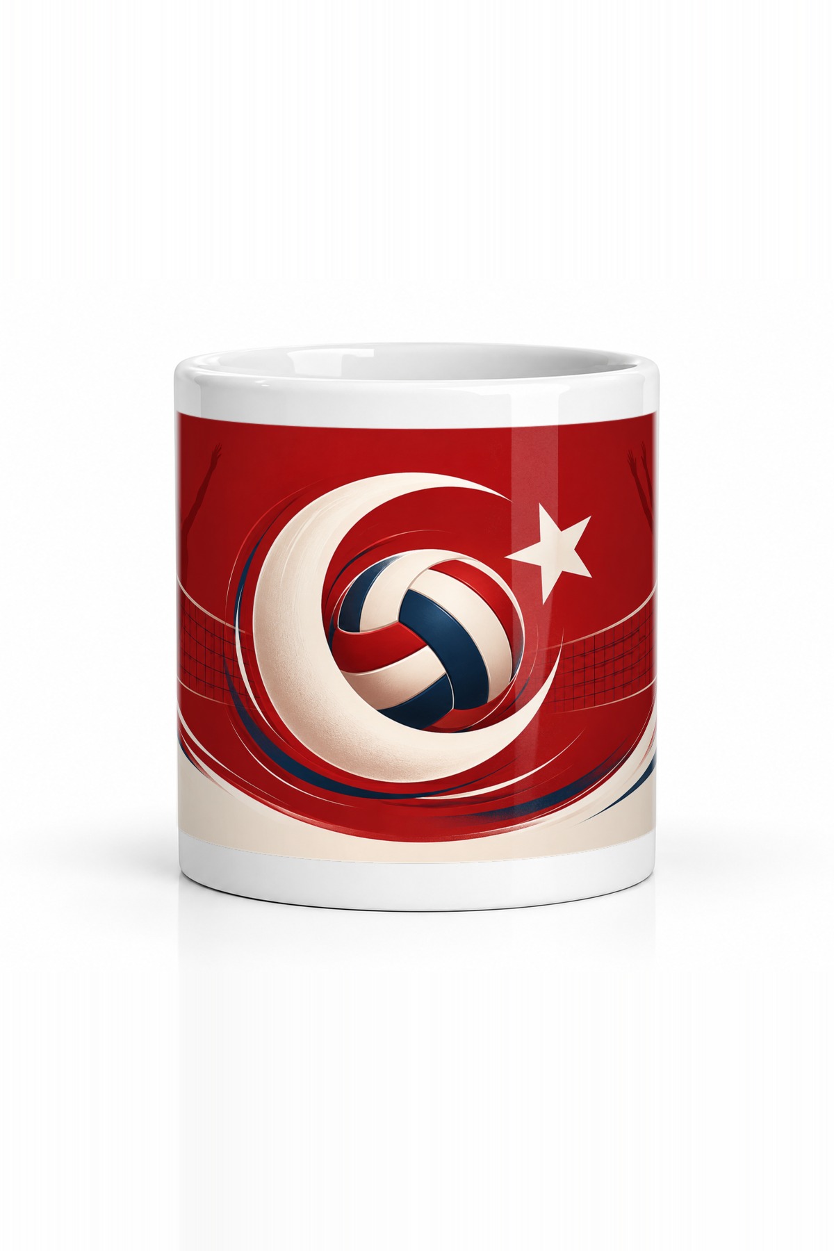 Seramik Kupa Ay Yıldız Voleybol Baskılı 300 ml Hediyelik Ofis Kahve Çay Kupası Özel Tasarım