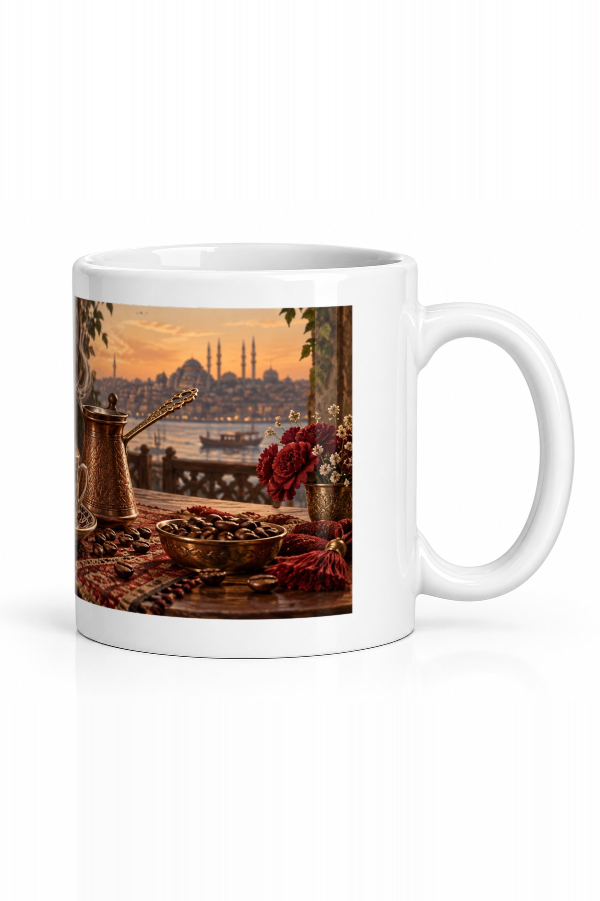 Seramik Kupa İstanbul Kahve Temalı Baskılı 300 ml Hediyelik Özel Tasarım Çay Kupası Özel Tasarım