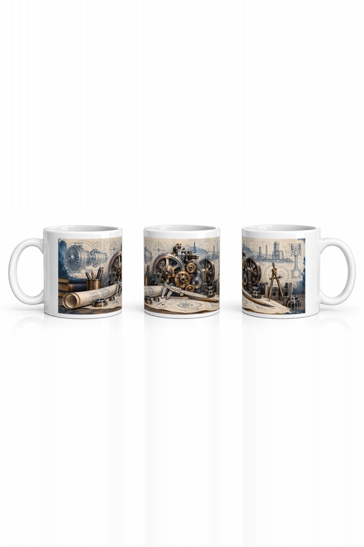 Seramik Kupa Steampunk Endüstri Temalı Baskılı 300 ml Ofis Kahve Çay Kupası Hediyelik Özel Tasarım