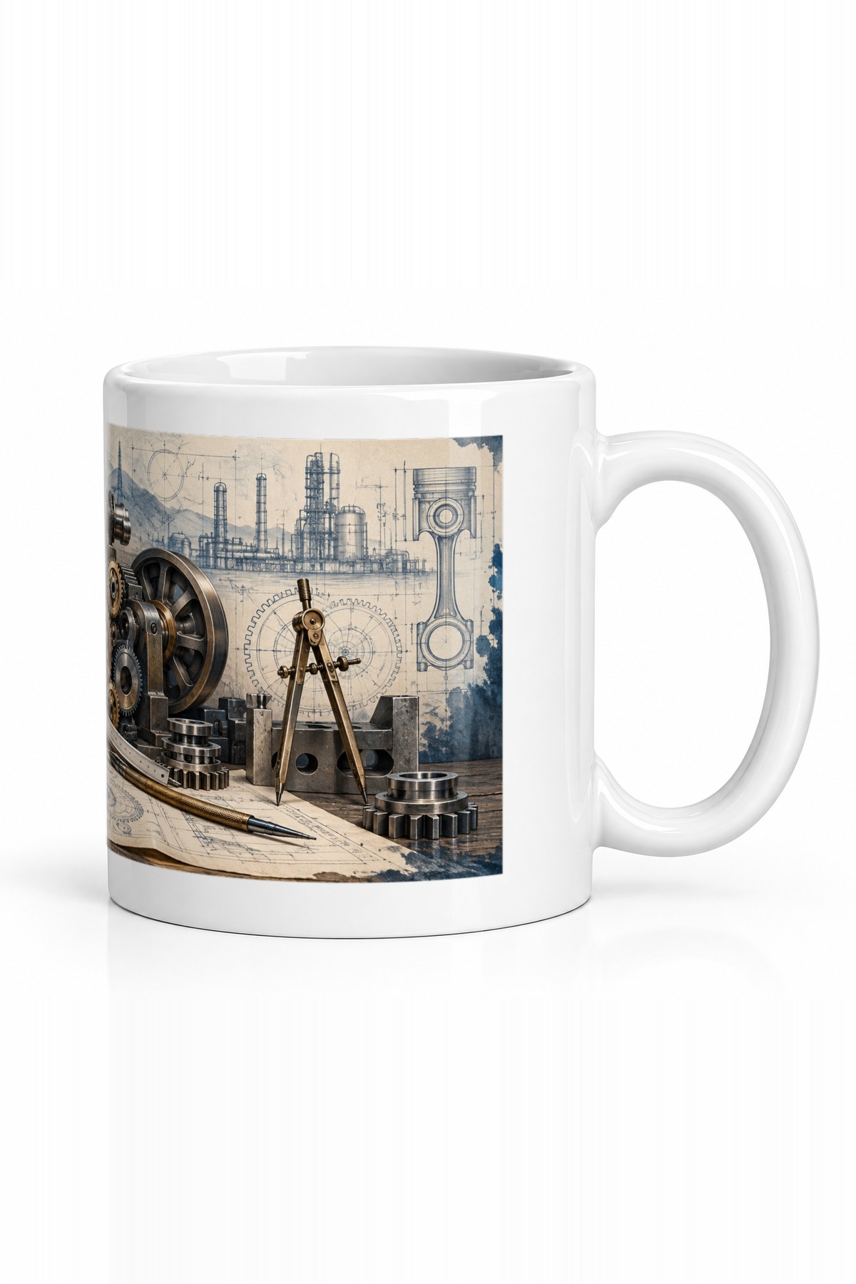 Seramik Kupa Steampunk Endüstri Temalı Baskılı 300 ml Ofis Kahve Çay Kupası Hediyelik Özel Tasarım