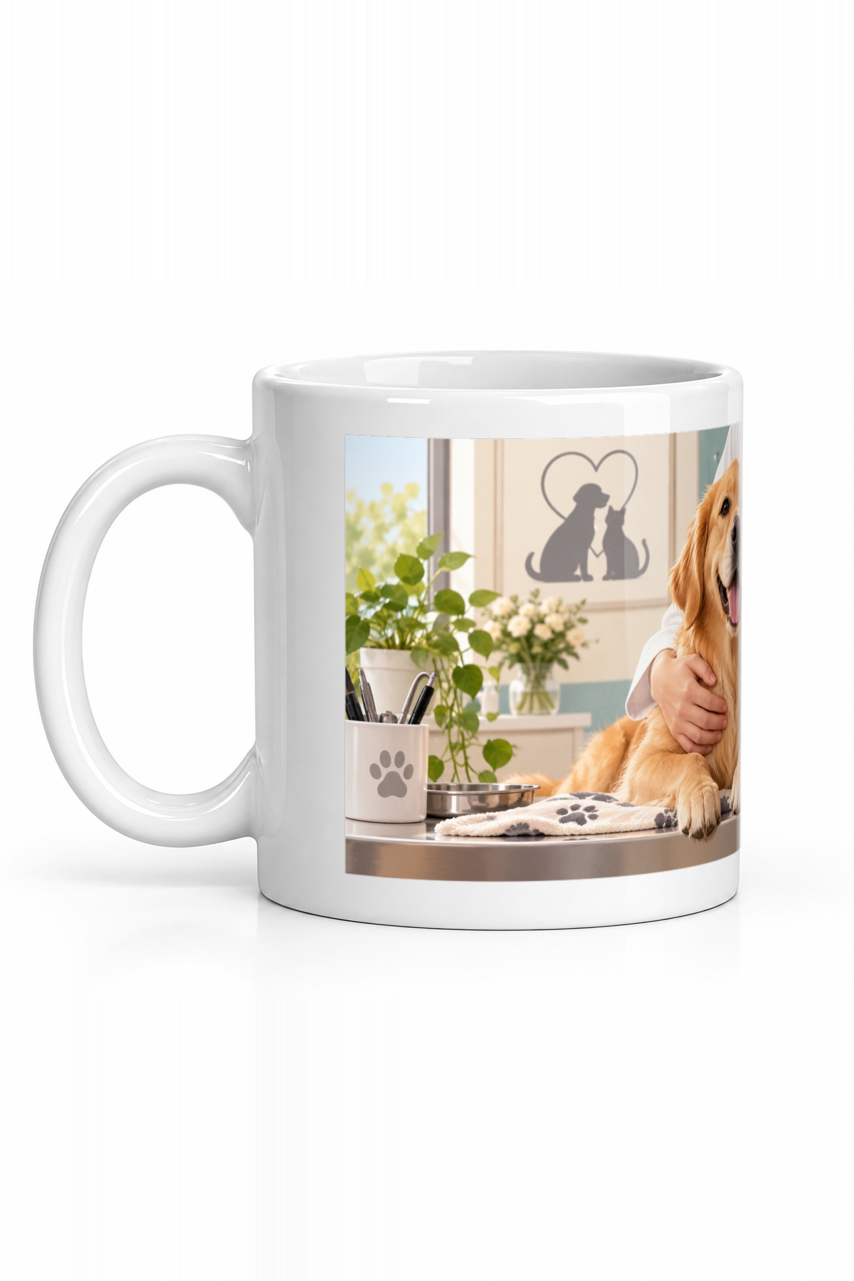 Seramik Kupa Veteriner Temalı Baskılı 300 ml Hediyelik Kahve Çay Kupası Ofis Ev Özel Tasarım