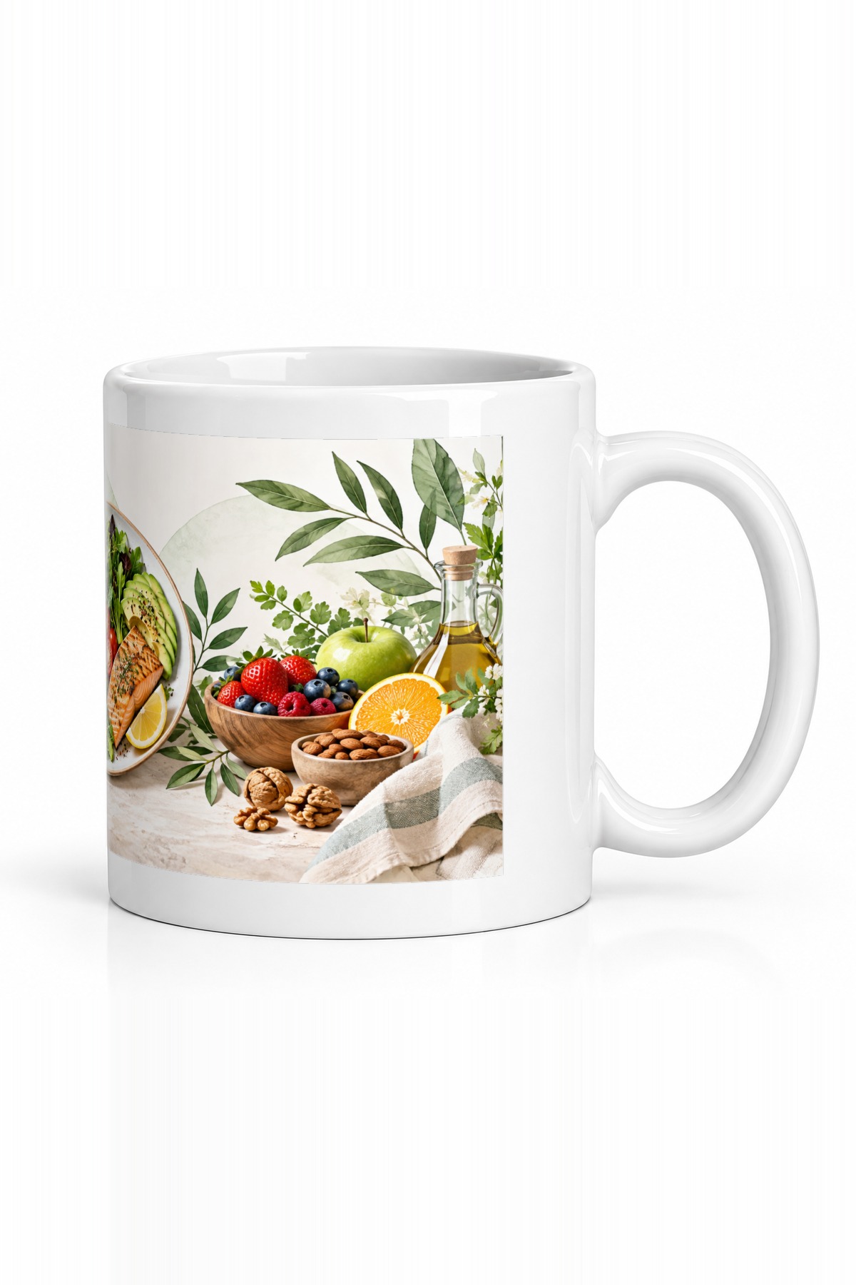 Seramik Kupa Sağlıklı Beslenme Temalı Baskılı 300 ml Hediyelik Kahve Çay Kupası Özel Tasarım