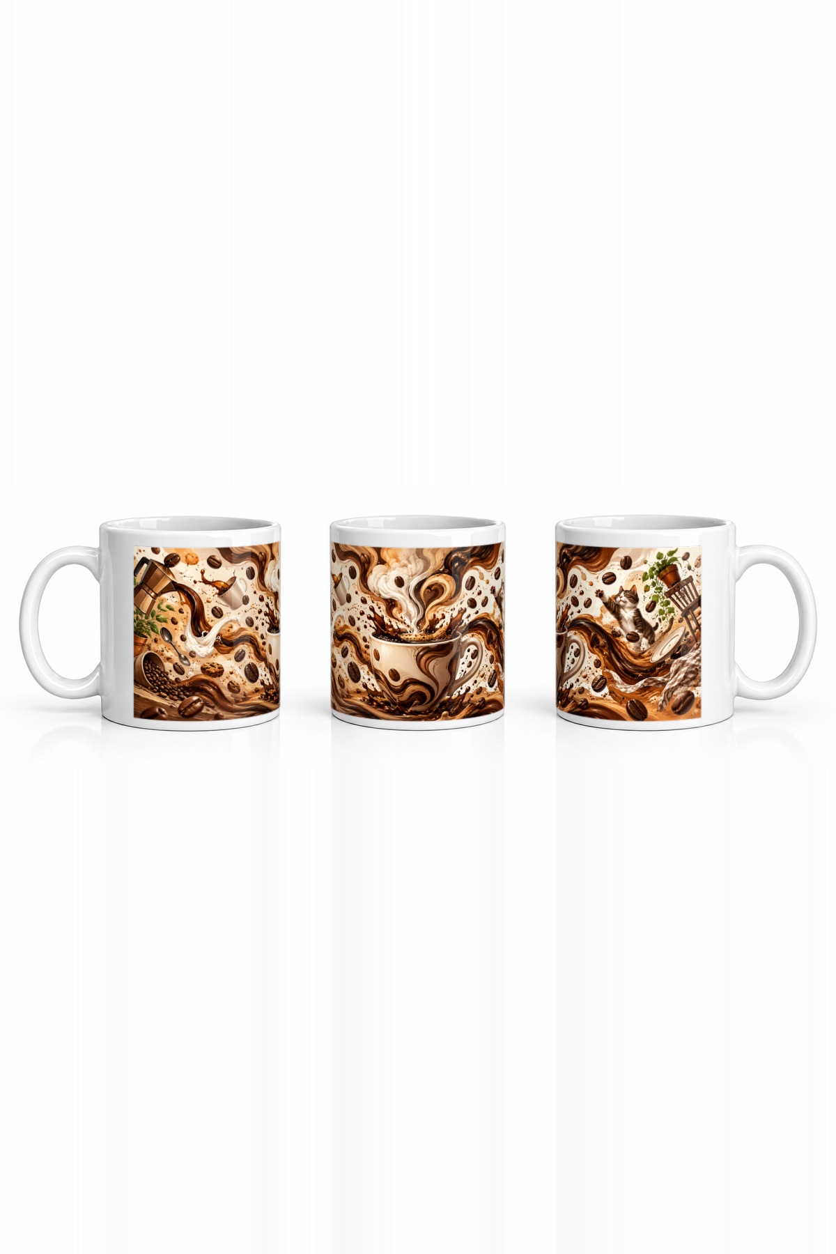 Seramik Kupa Kahve Kaos Temalı Baskılı 300 ml Hediyelik Ofis Çay Kupası Özel Tasarım Kahve Kupası