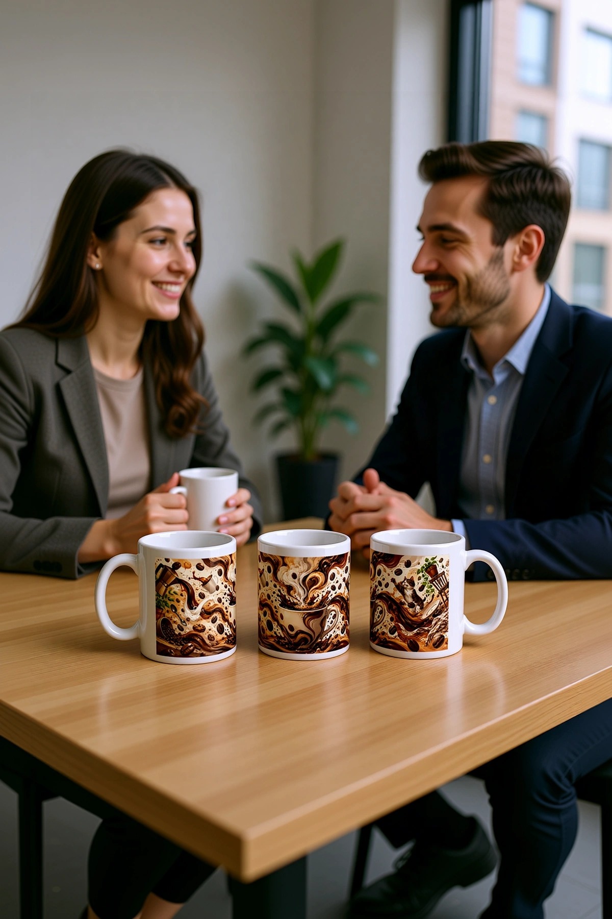 Seramik Kupa Kahve Kaos Temalı Baskılı 300 ml Hediyelik Ofis Çay Kupası Özel Tasarım Kahve Kupası
