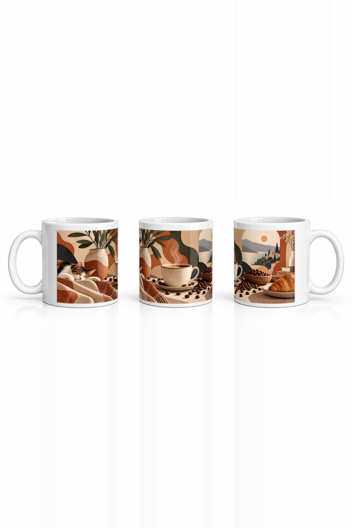 Seramik Kupa Kahve Sanat Temalı Baskılı 300 ml Hediyelik Ofis Çay Kupası Özel Tasarım Kahve Kupası