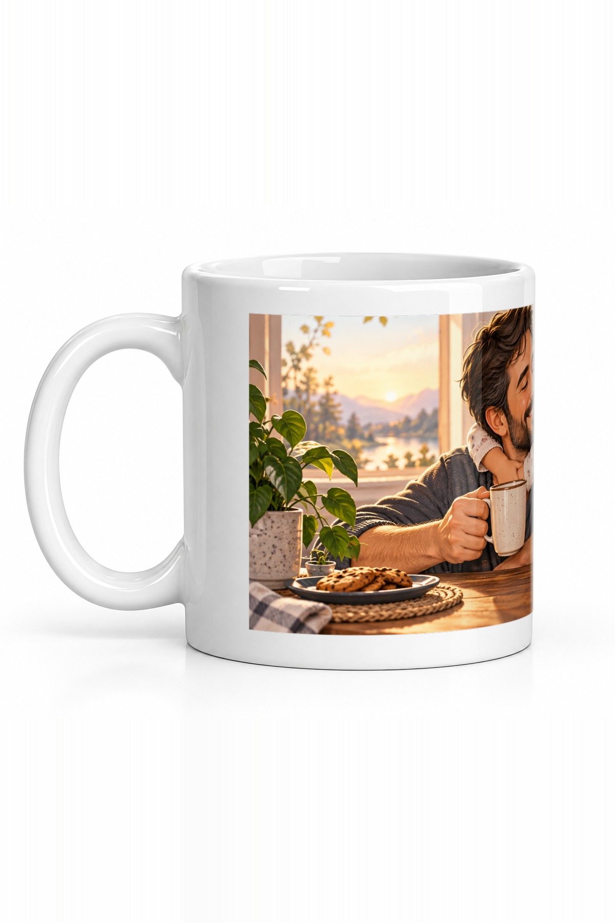 Seramik Kupa Baba Temalı Baskılı 300 ml Aile Anıları Kahve Çay Kupası Hediyelik Özel Tasarım