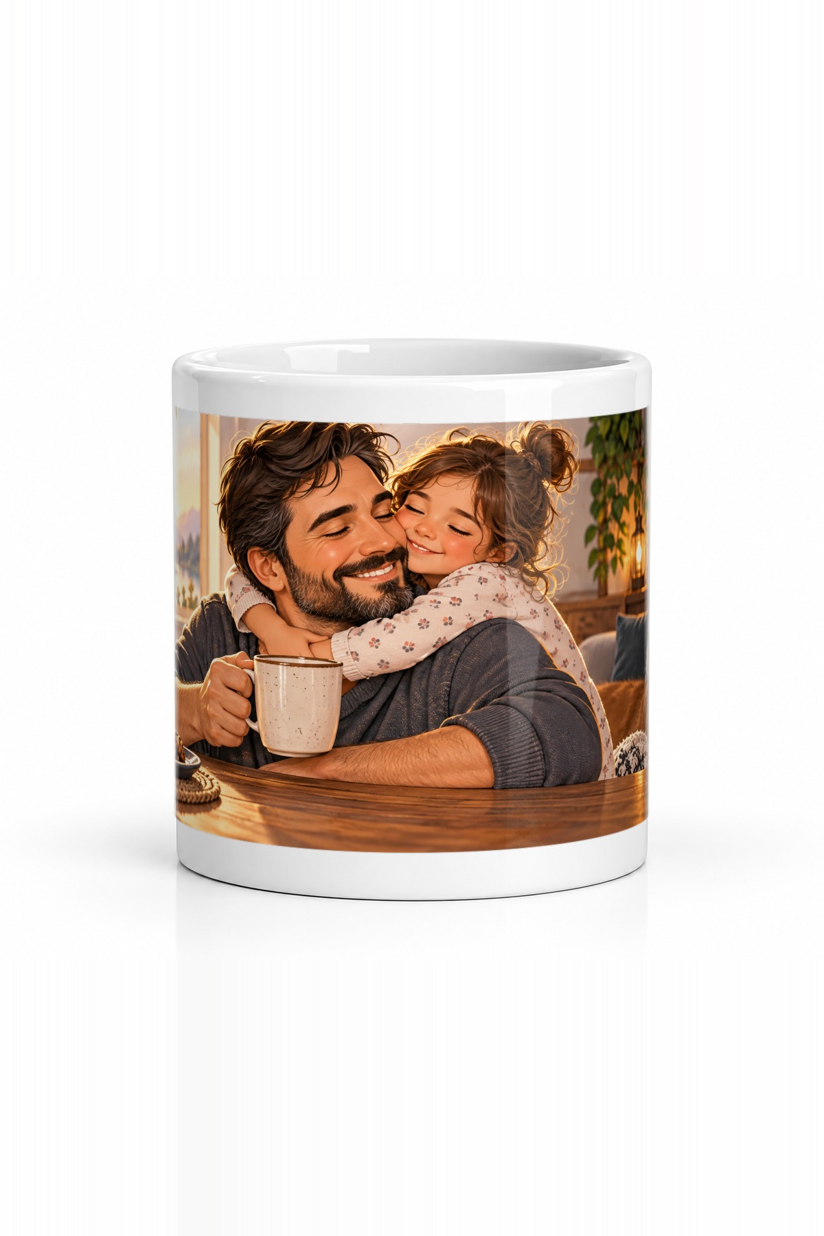 Seramik Kupa Baba Temalı Baskılı 300 ml Aile Anıları Kahve Çay Kupası Hediyelik Özel Tasarım