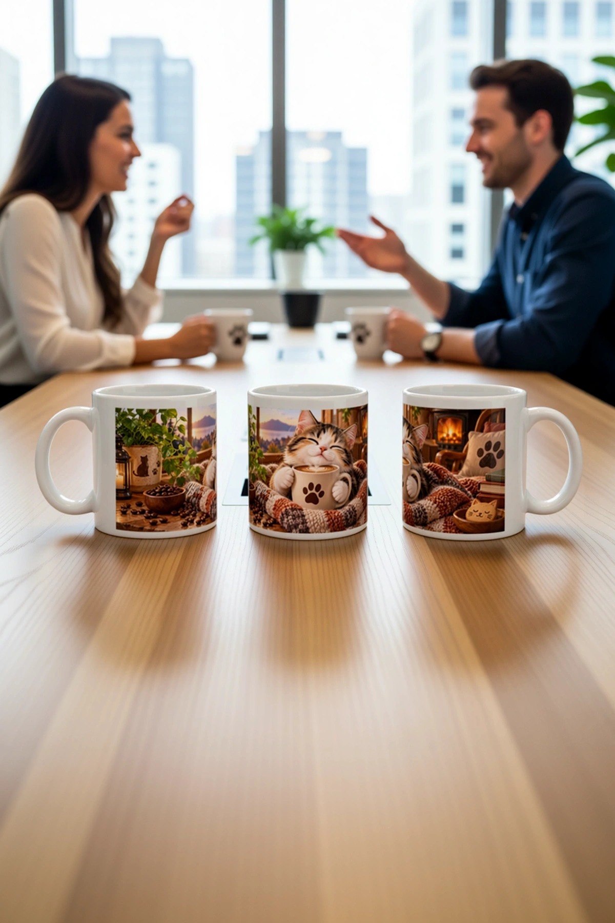 Seramik Kupa Kedi Kahvesi Temalı Baskılı 300 ml Hediyelik Kahve Çay Kupası Ofis Ev Özel Tasarım