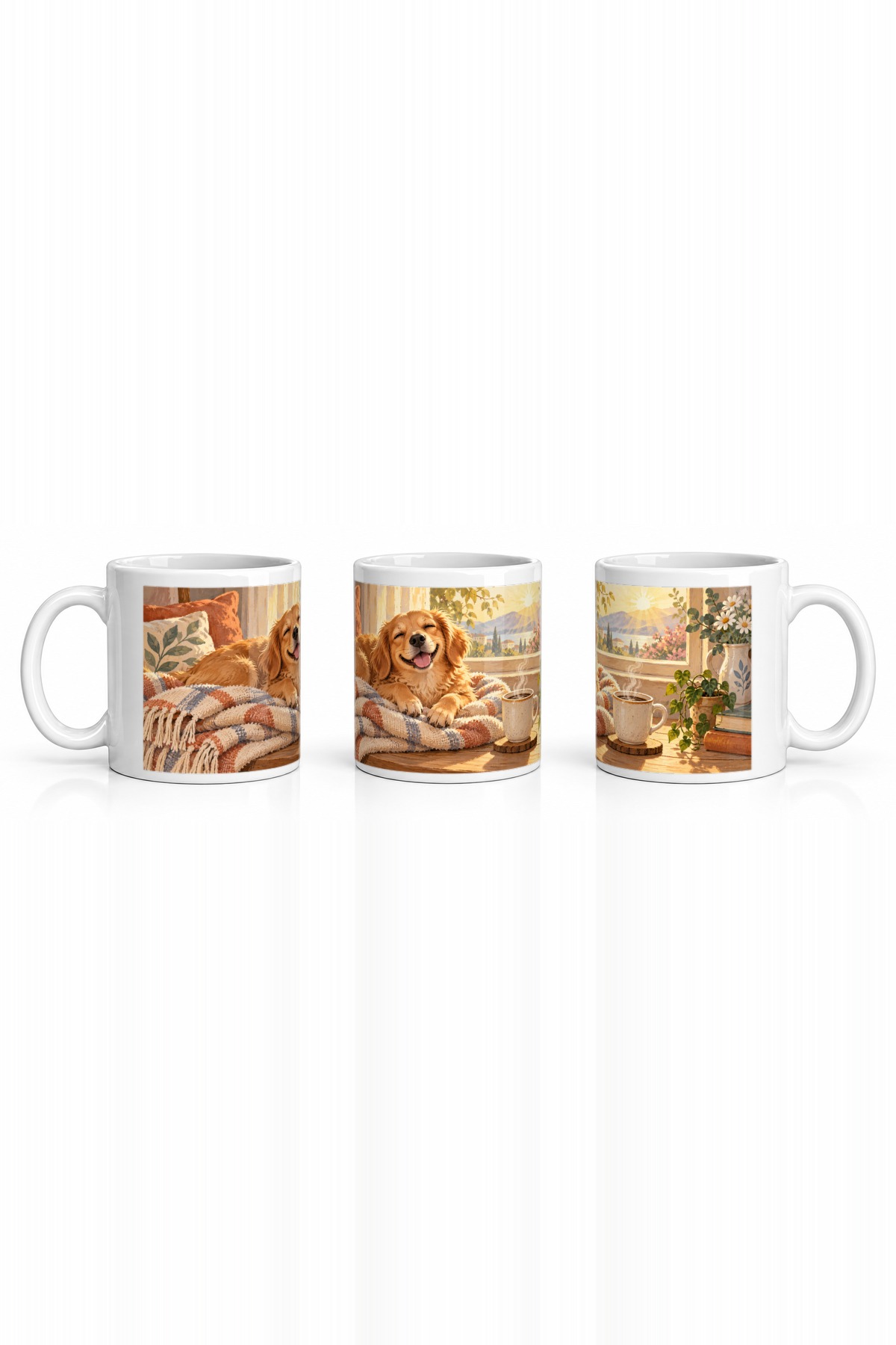 Seramik Kupa Golden Retriever Sabah Baskılı 300 ml Hediyelik Kahve Çay Kupası Özel Tasarım Ofis