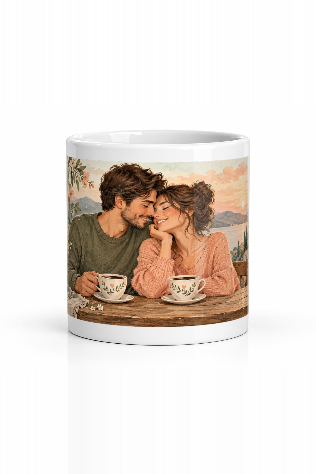 Seramik Kupa Romantik Çift Anları Baskılı 300 ml Hediyelik Kahve Çay Kupası Özel Tasarım Çay Bardağı