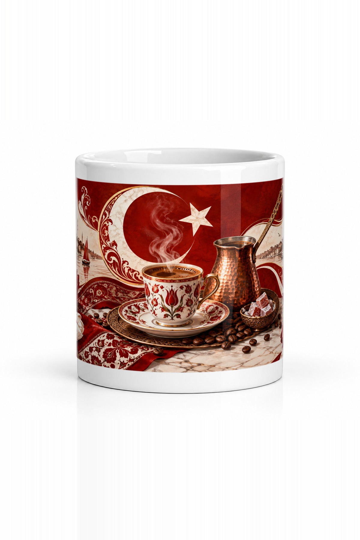 Seramik Kupa Osmanlı Kahve Sahnesi Baskılı 300 ml Hediyelik Özel Tasarım Özel Tasarım Kahve Kupası