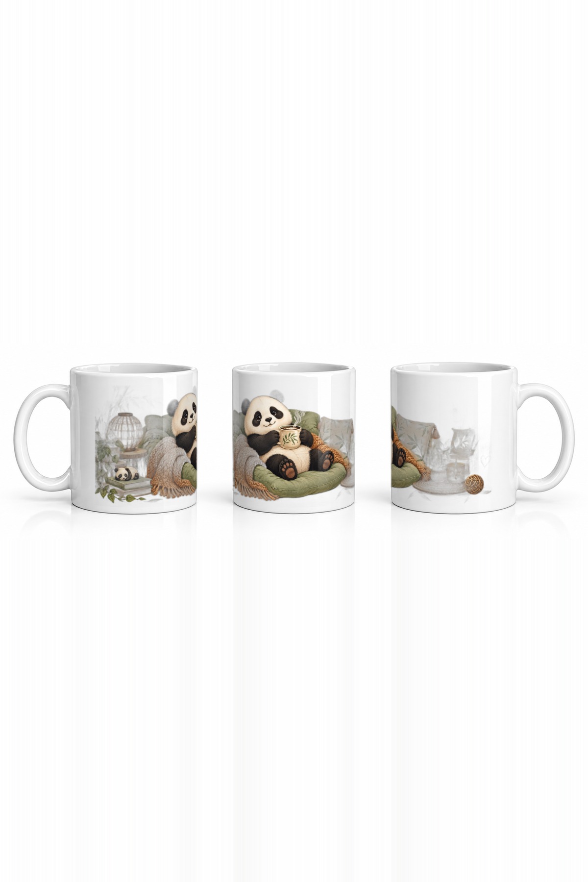 Seramik Kupa Panda Kahve Temalı Baskılı 300 ml Hediyelik Özel Tasarım Çay Kupası Özel Tasarım