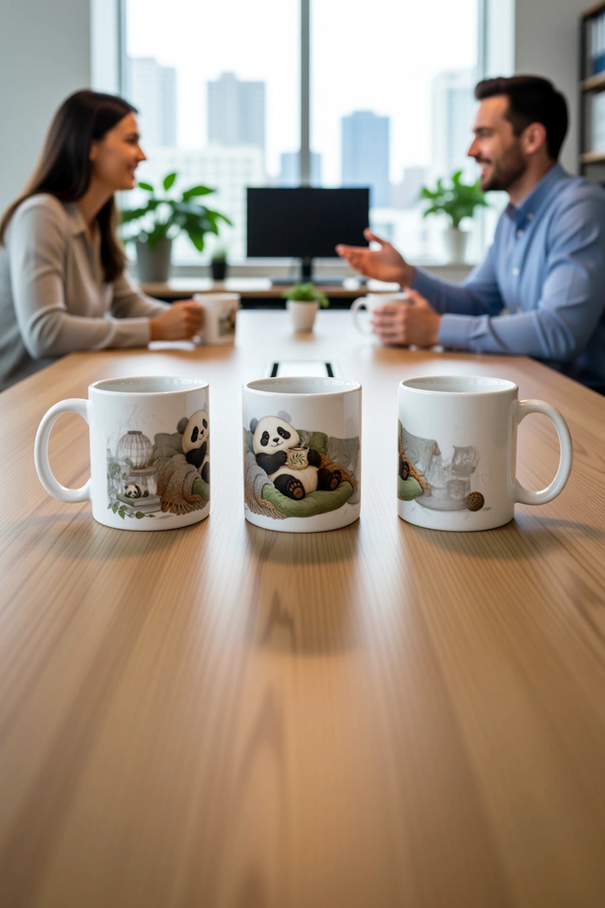 Seramik Kupa Panda Kahve Temalı Baskılı 300 ml Hediyelik Özel Tasarım Çay Kupası Özel Tasarım