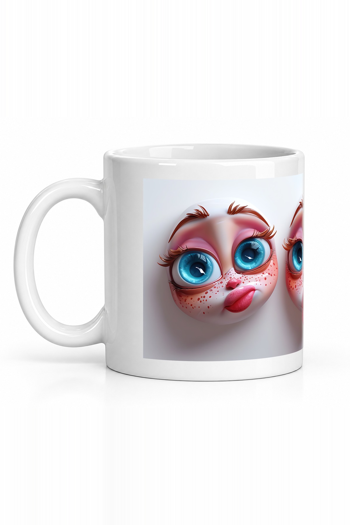 Seramik Kupa Şuh Yüzler Baskılı 300 ml Hediyelik Kahve Çay Kupası Eğlenceli Tasarım Özel Tasarım