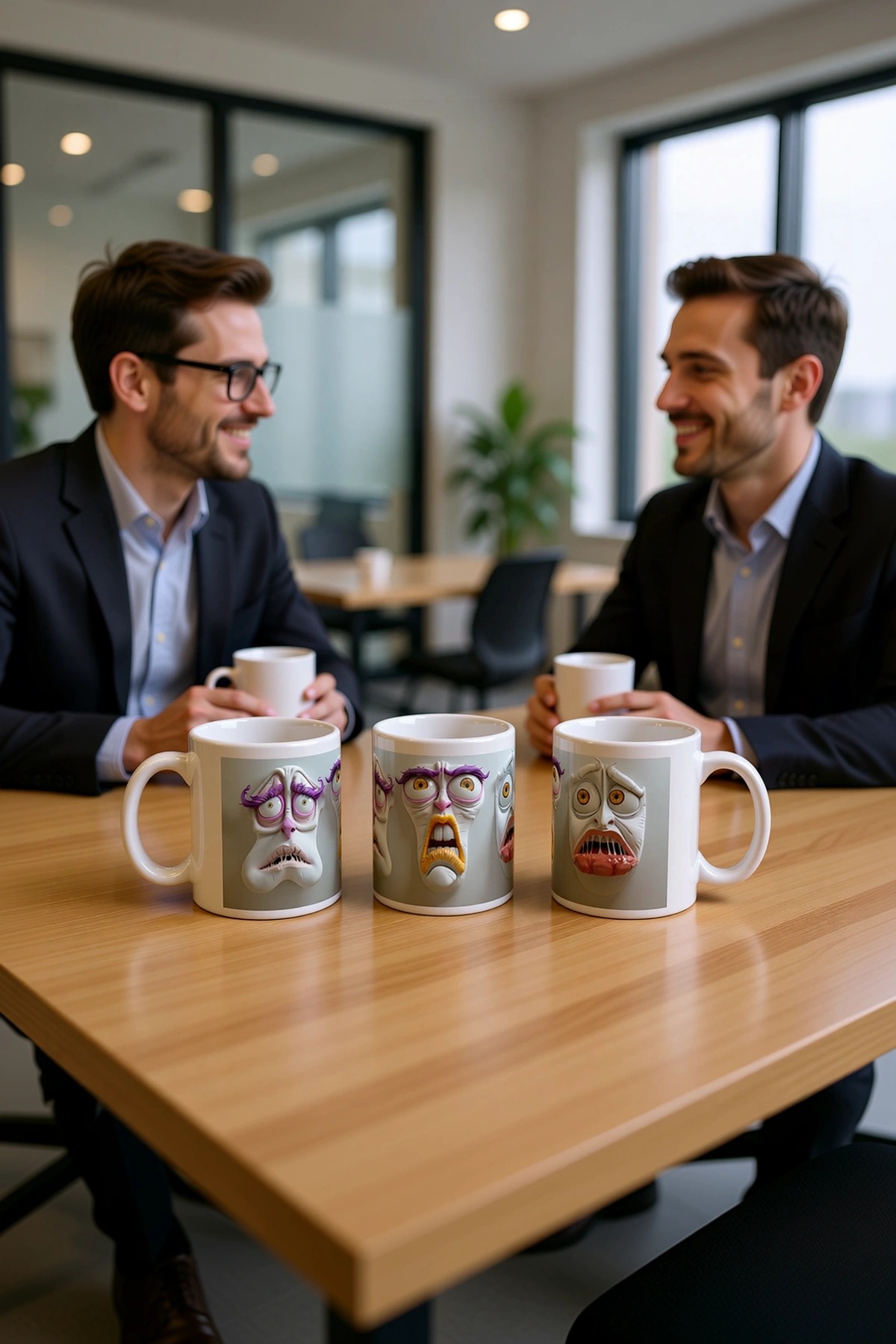 Seramik Kupa Sürreal Yüz İfadeleri Baskılı 300 ml Duygu Temalı Hediyelik Kahve Çay Özel Tasarım