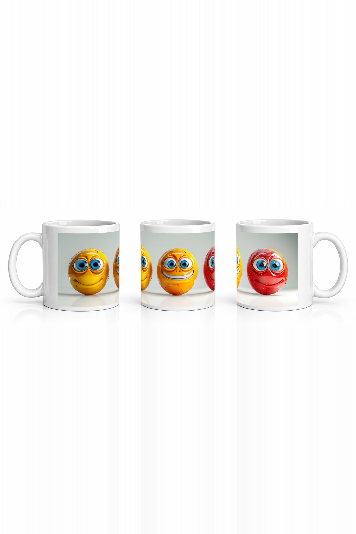 Seramik Kupa Neşeli Smiley Karakterler Baskılı 300 ml Hediyelik Kahve Çay Kupası Özel Tasarım