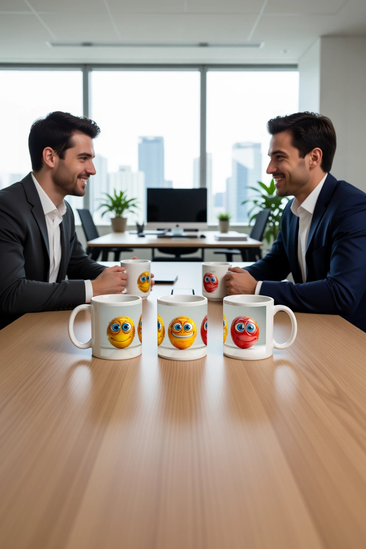 Seramik Kupa Neşeli Smiley Karakterler Baskılı 300 ml Hediyelik Kahve Çay Kupası Özel Tasarım