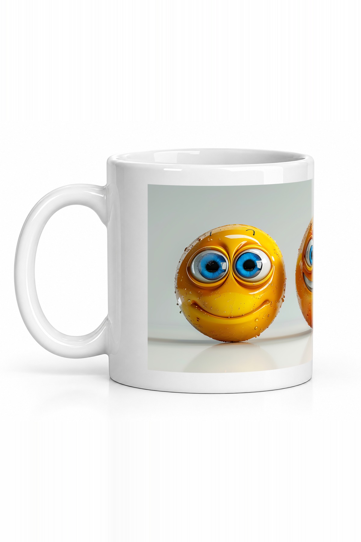 Seramik Kupa Neşeli Smiley Karakterler Baskılı 300 ml Hediyelik Kahve Çay Kupası Özel Tasarım