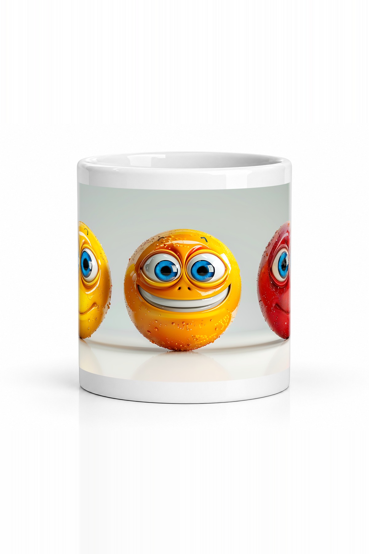 Seramik Kupa Neşeli Smiley Karakterler Baskılı 300 ml Hediyelik Kahve Çay Kupası Özel Tasarım