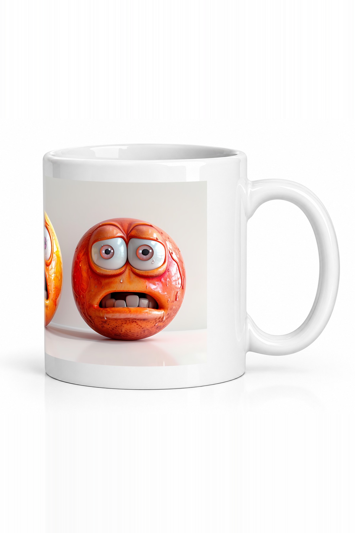 Seramik Kupa Korku Yüzlü Meyve Karakterleri Baskılı 300 ml Hediyelik Kahve Çay Kupası Özel Tasarım