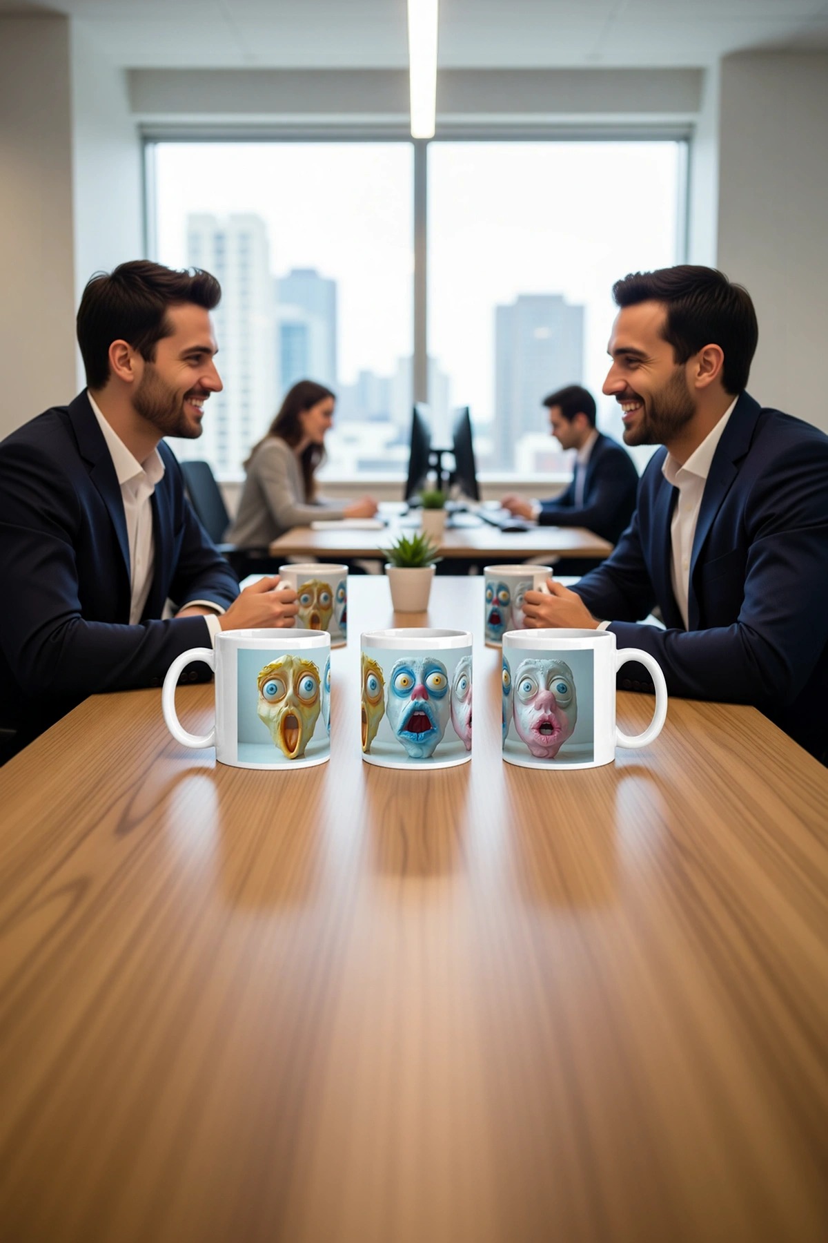 Seramik Kupa Komik Şaşkın Yüzler Baskılı 300 ml Hediyelik Kahve Çay Kupası Özel Tasarım Kahve Kupası