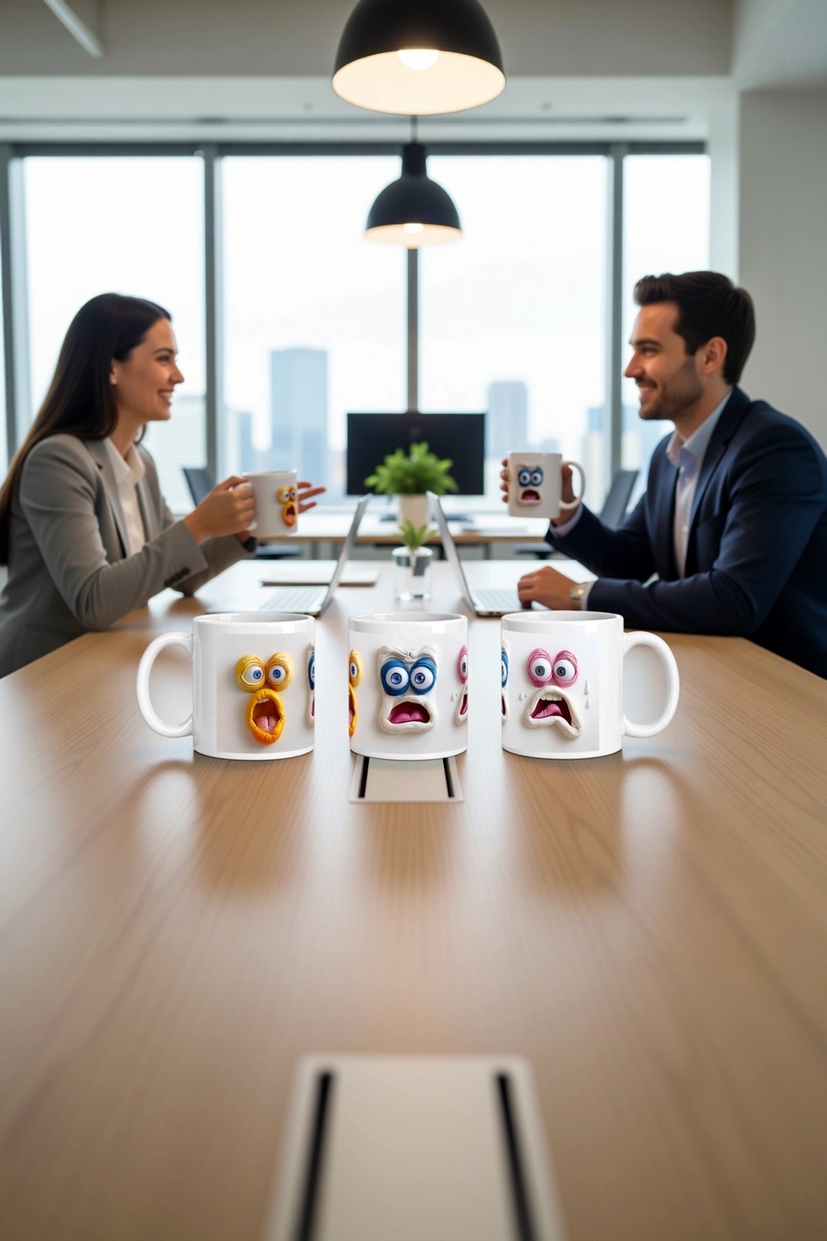 Seramik Kupa 3D Komik Yüz İfadeleri Baskılı 300 ml Hediyelik Kahve Çay Kupası Özel Tasarım Ofis