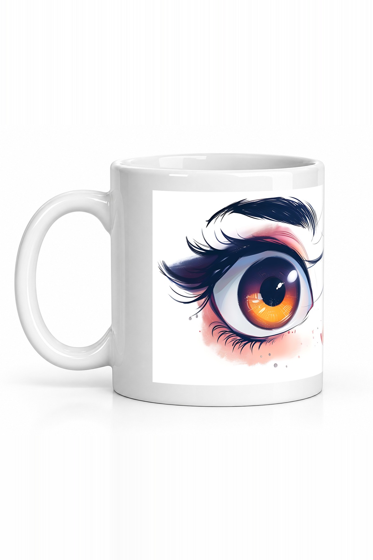 Seramik Kupa Anime Gözlü Yüz Baskılı 300 ml Hediyelik Kahve Çay Kupası Özel Tasarım Kahve Kupası