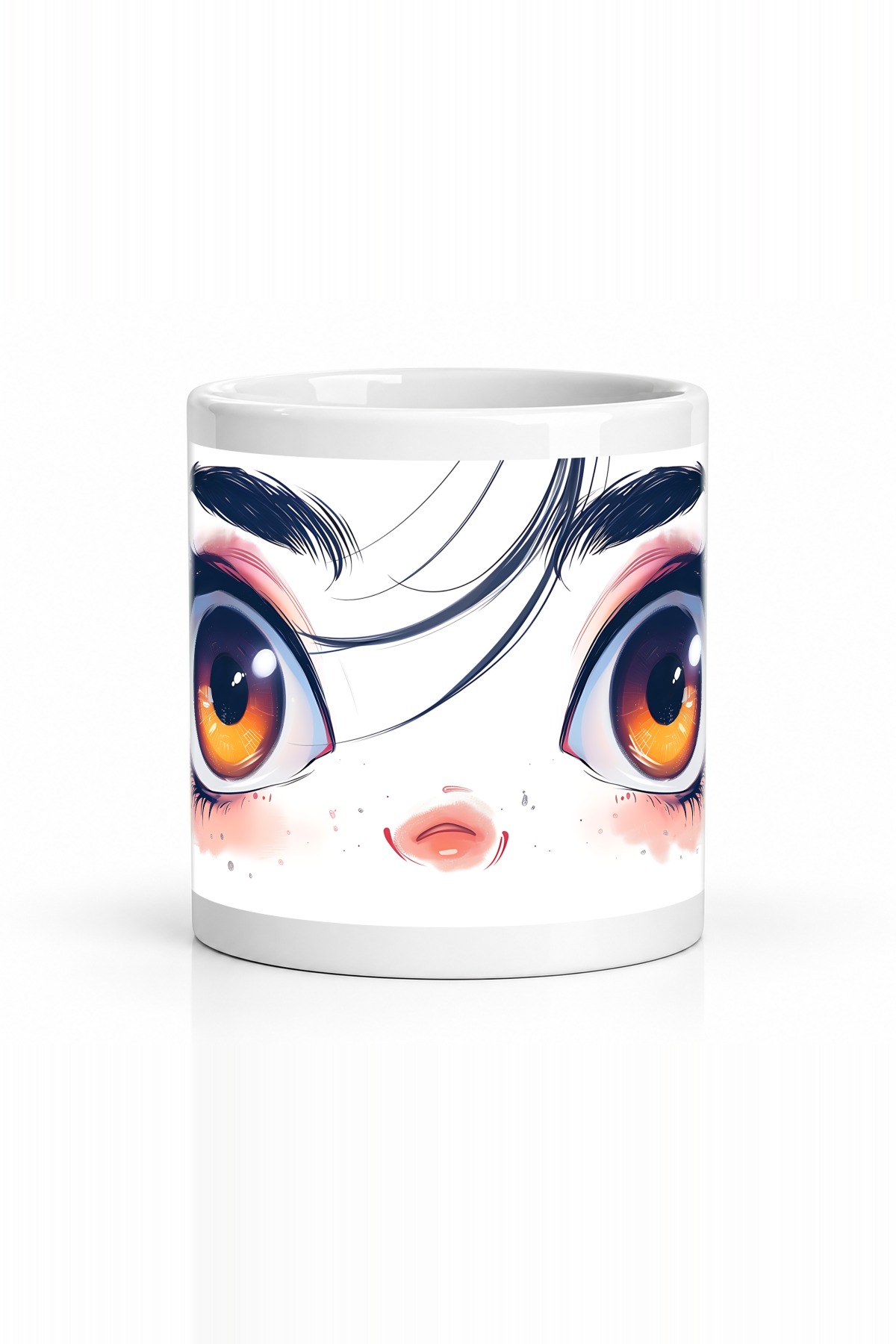 Seramik Kupa Anime Gözlü Yüz Baskılı 300 ml Hediyelik Kahve Çay Kupası Özel Tasarım Kahve Kupası