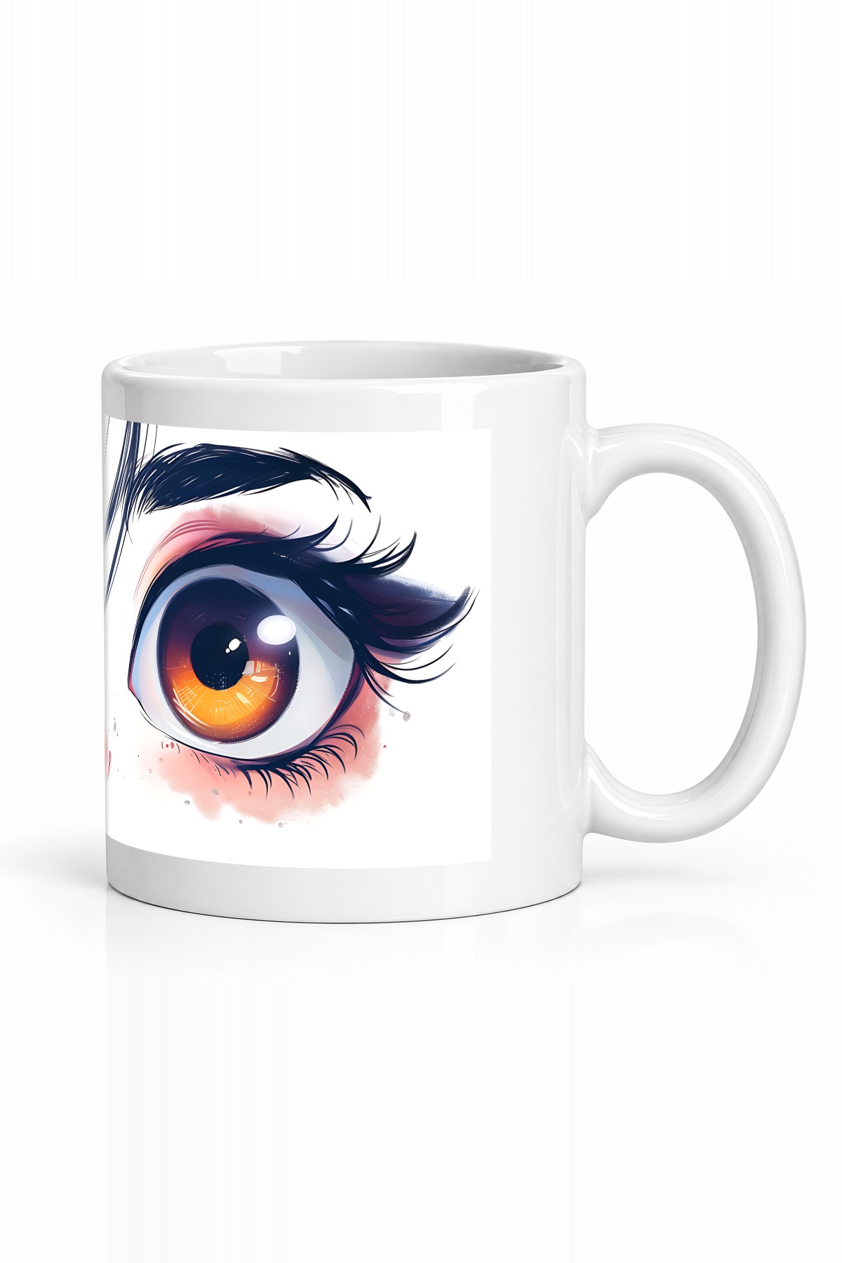 Seramik Kupa Anime Gözlü Yüz Baskılı 300 ml Hediyelik Kahve Çay Kupası Özel Tasarım Kahve Kupası