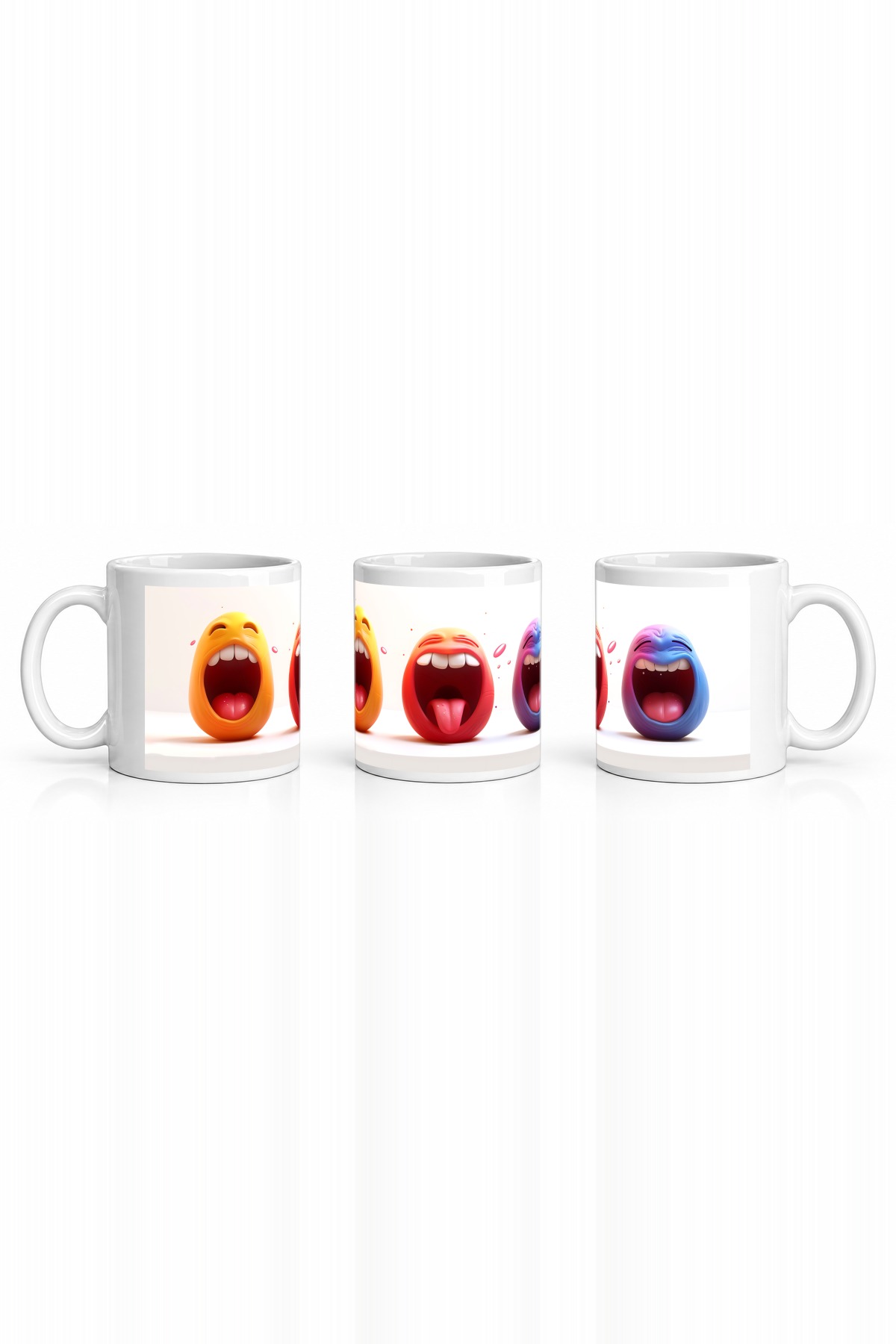 Seramik Kupa Dil Çıkaran Emoji Yüzler Baskılı 300 ml Hediyelik Kahve Çay Kupası Özel Tasarım