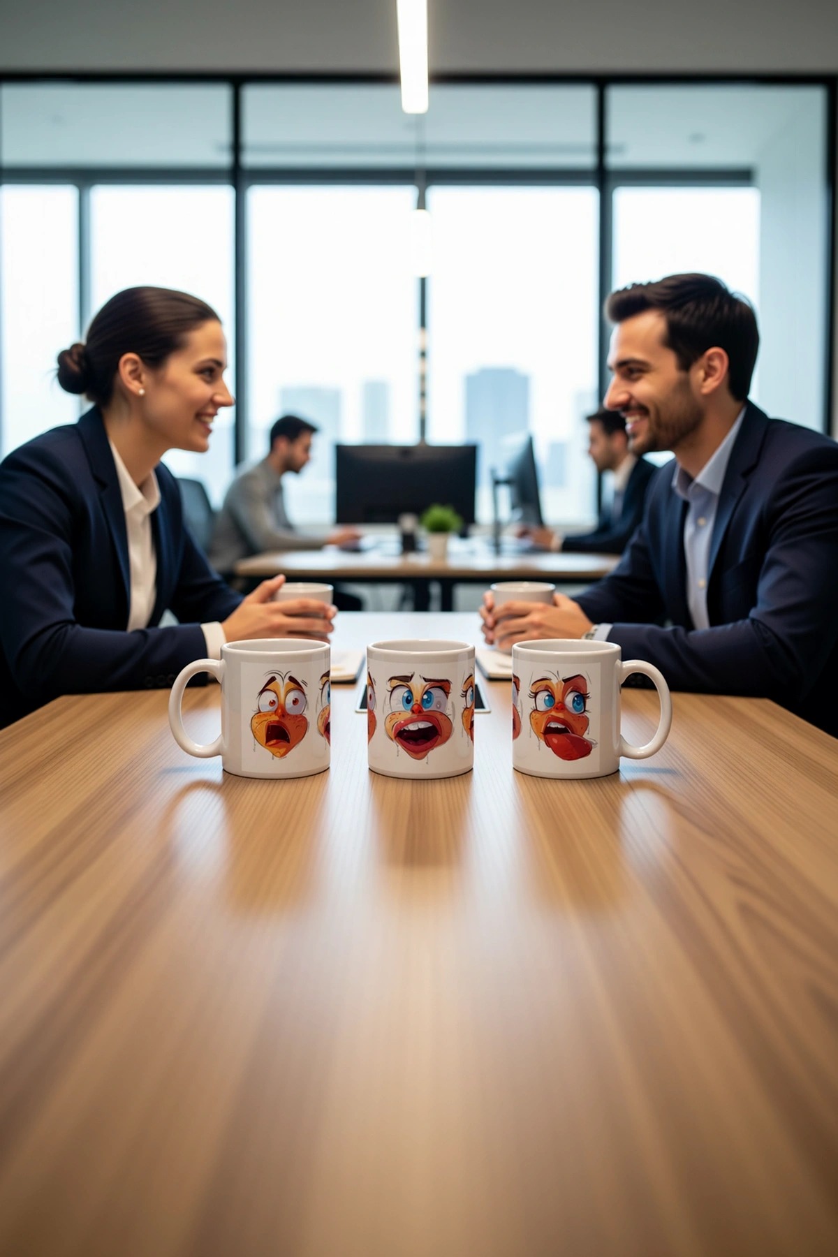Seramik Kupa Komik Kalp Yüzleri Baskılı 300 ml Hediyelik Kahve Çay Kupası Özel Tasarım Kahve Kupası