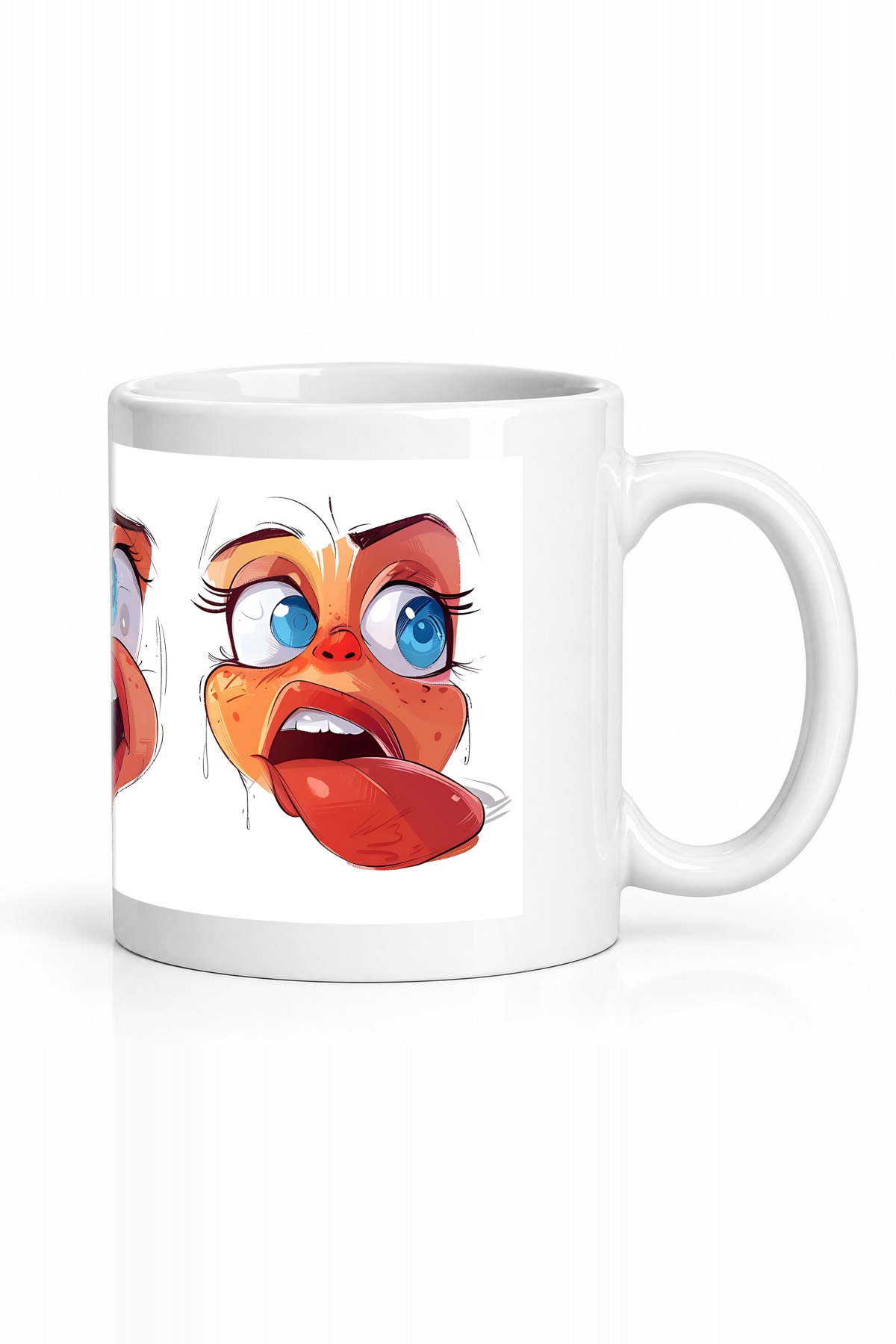 Seramik Kupa Komik Kalp Yüzleri Baskılı 300 ml Hediyelik Kahve Çay Kupası Özel Tasarım Kahve Kupası