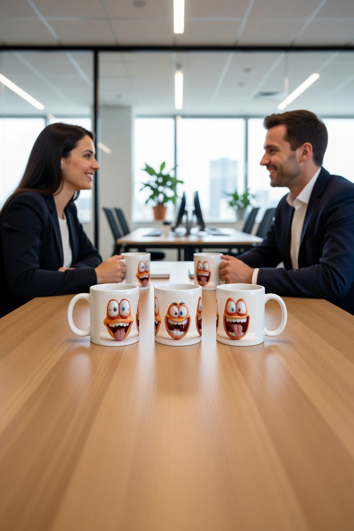 Seramik Kupa Komik Portakal Yüzü Baskılı 300 ml Eğlenceli Hediyelik Kahve Çay Bardağı Özel Tasarım