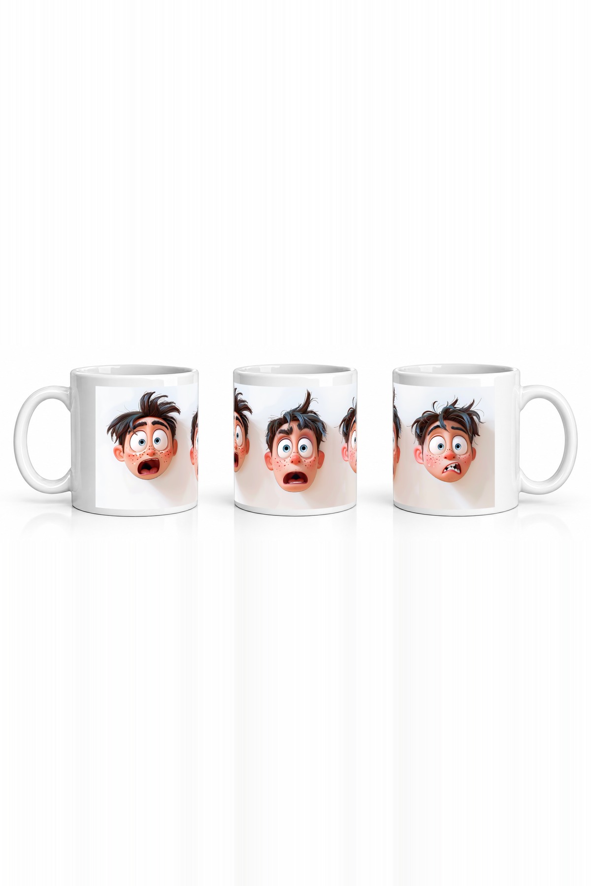 Seramik Kupa Komik Şaşkın Yüz İfadeleri Baskılı 300 ml Hediyelik Ofis Kahve Çay Özel Tasarım