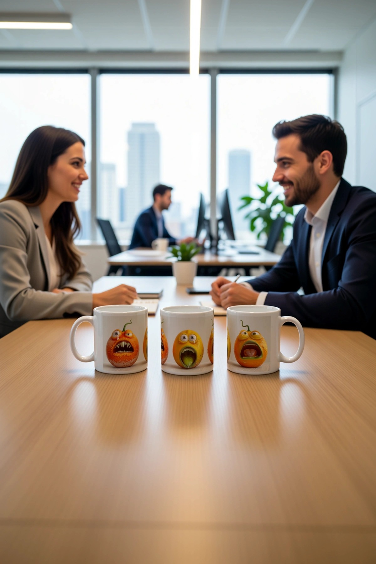 Seramik Kupa Komik Meyve Karakterleri Baskılı 300 ml Hediyelik Kahve Çay Kupası Özel Tasarım