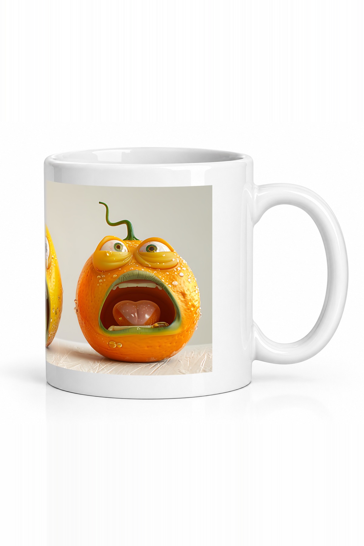 Seramik Kupa Komik Meyve Karakterleri Baskılı 300 ml Hediyelik Kahve Çay Kupası Özel Tasarım