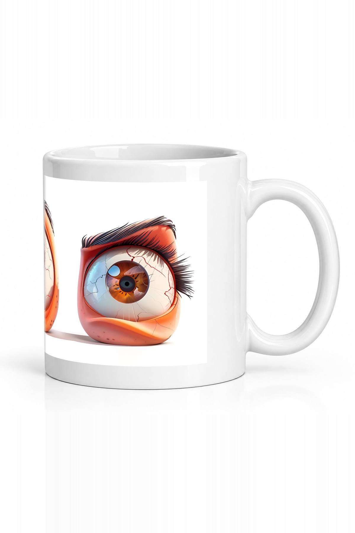 Seramik Kupa 3D Gözlü Şaşı Karakterler Baskılı 300 ml Hediyelik Ofis Kahve Çay Kupası Özel Tasarım
