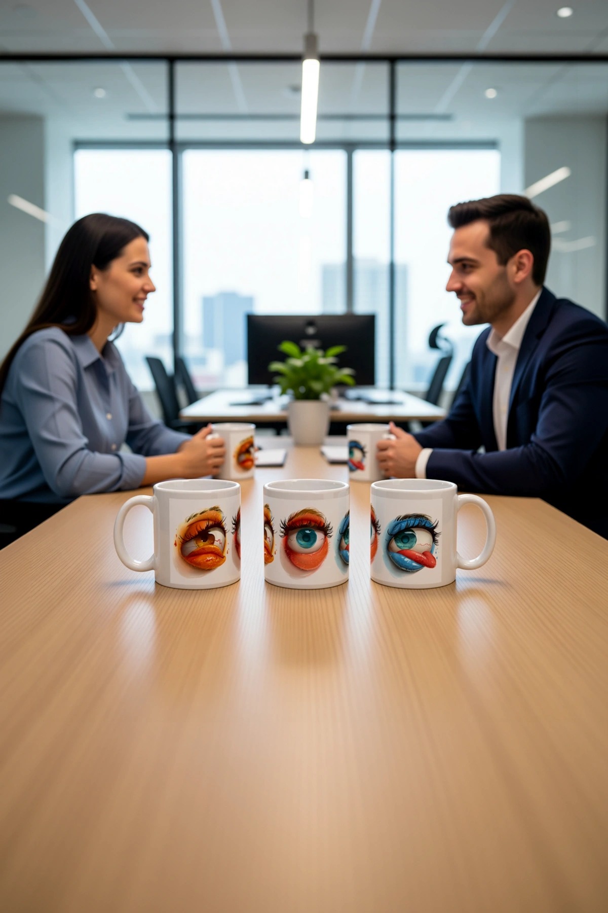 Seramik Kupa Komik Yüzler Baskılı 300 ml Hediyelik Eğlenceli Tasarım Kahve Çay Özel Tasarım Ofis