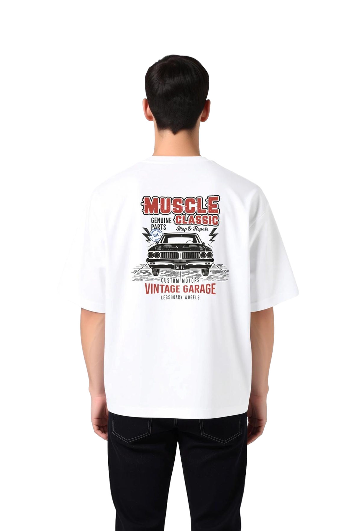 Erkek Oversize Vintage Araç Tamiri Klasik Otomotiv Baskılı Tişört Rahat Kesim Günlük Modern Şık