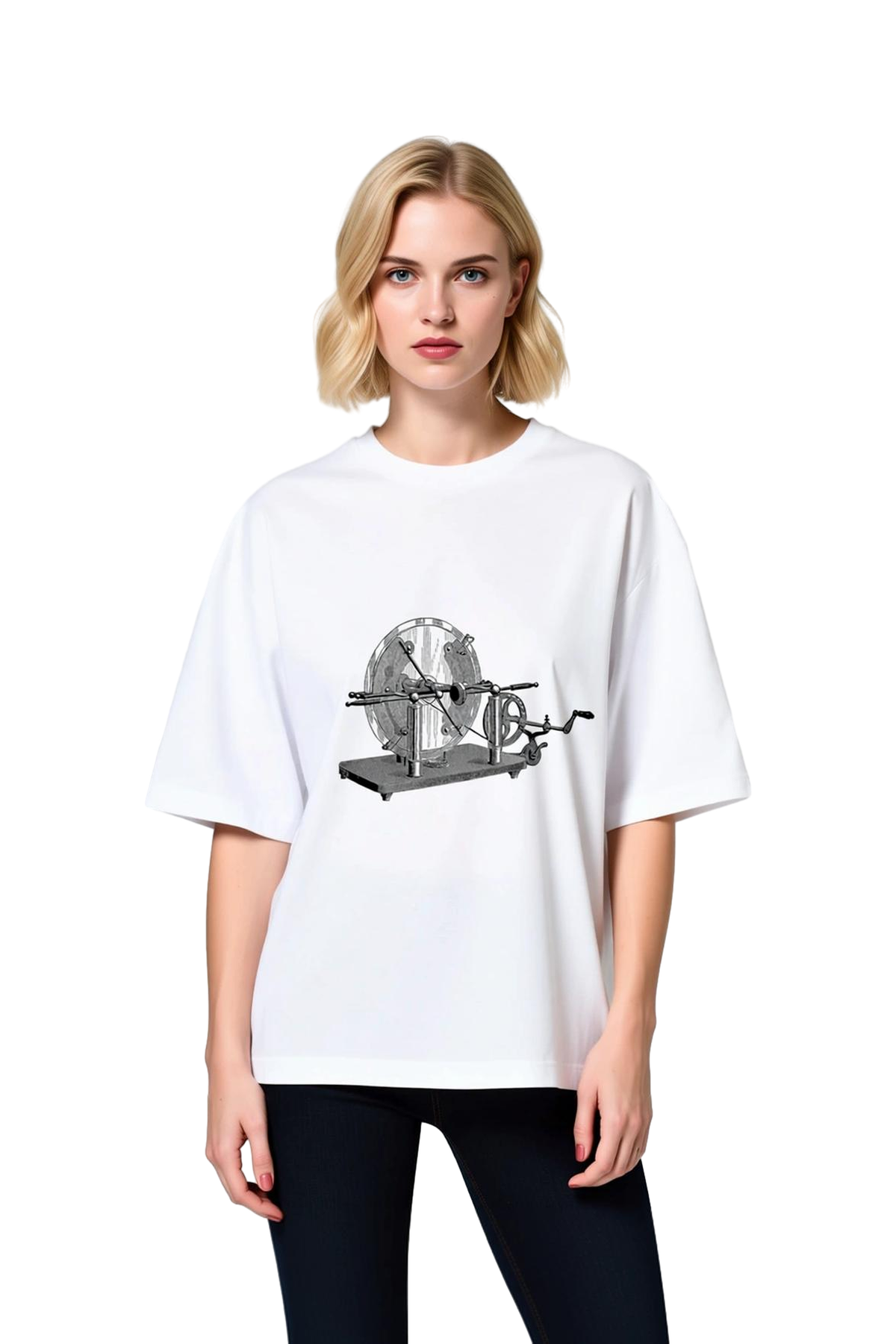 Kadın Oversize Tişört Vintage Mekanik Tekerlek Pedalı Baskılı Rahat Kesim Konforlu Günlük Modern