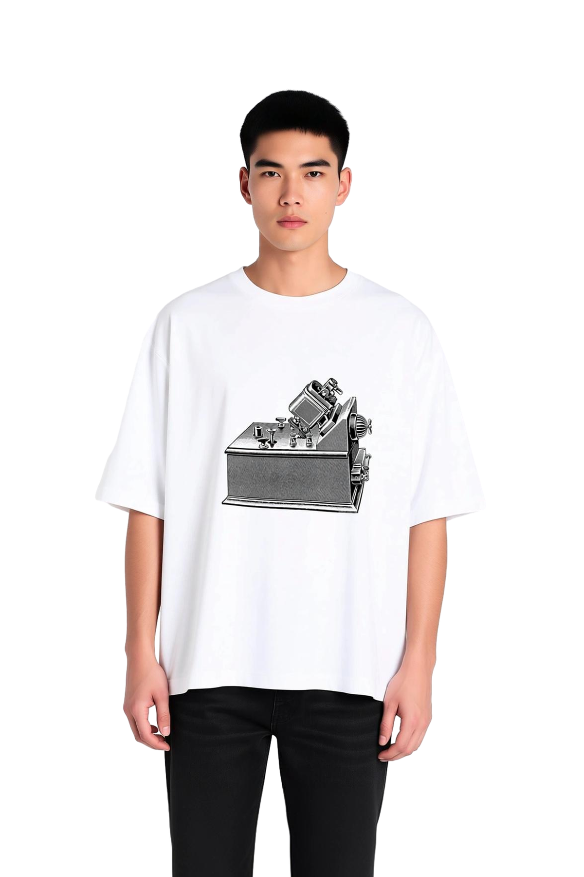 Erkek Oversize Tişört Vintage Bilim Enstrümanı Baskılı Mikroskop Tasarım Rahat Kesim Günlük Modern