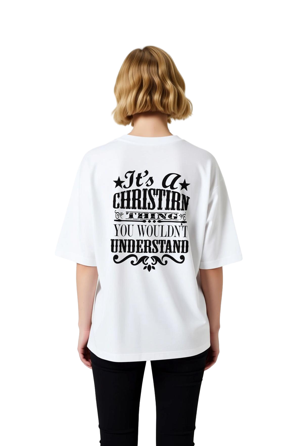 Kadın Oversize Grafik Baskılı Tişört İman Mesajlı Vintage Stil Rahat Kesim Günlük Giyim Modern Şık