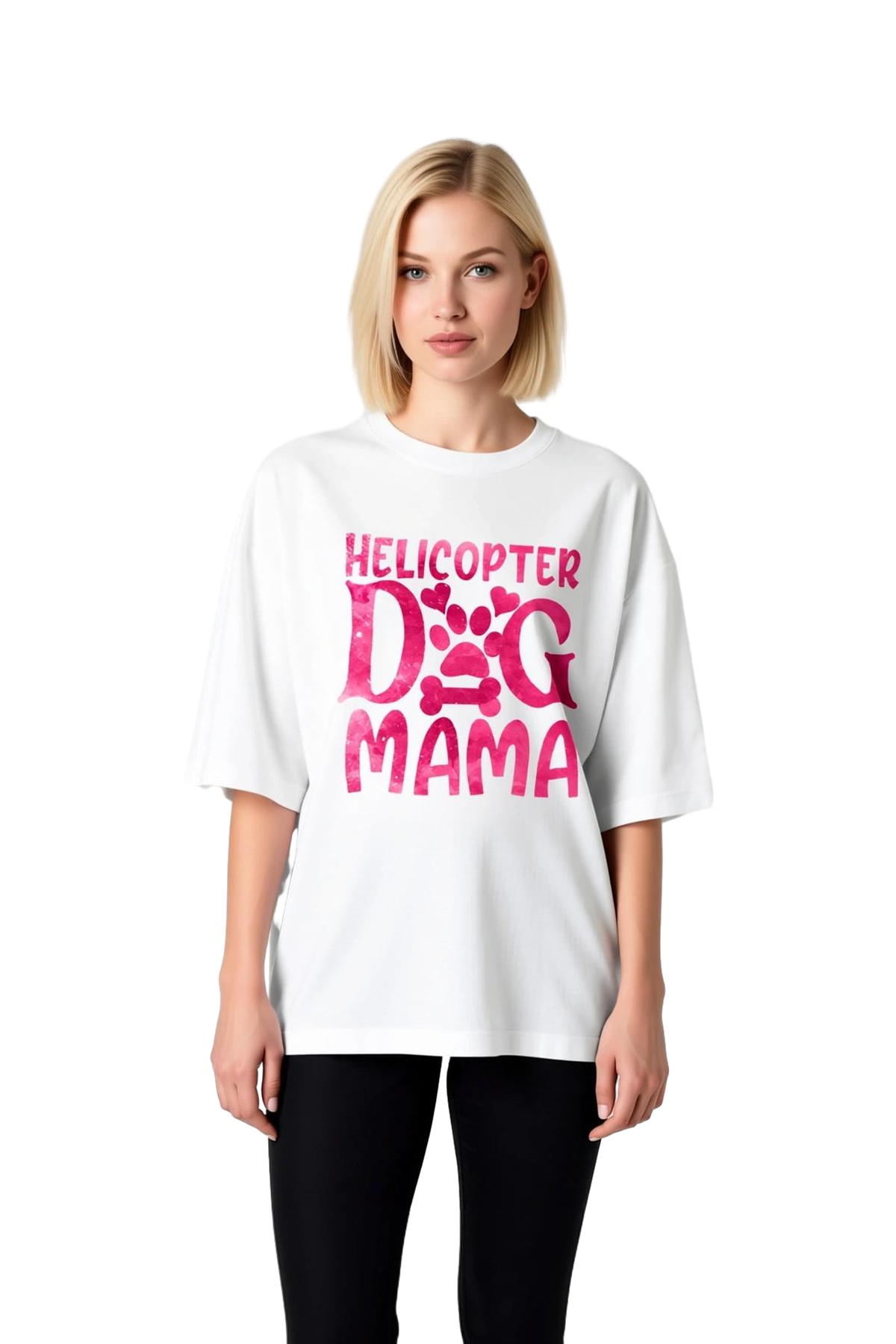 Helikopter Köpek Mama Yazılı Baskılı Kadın Oversize Tişört