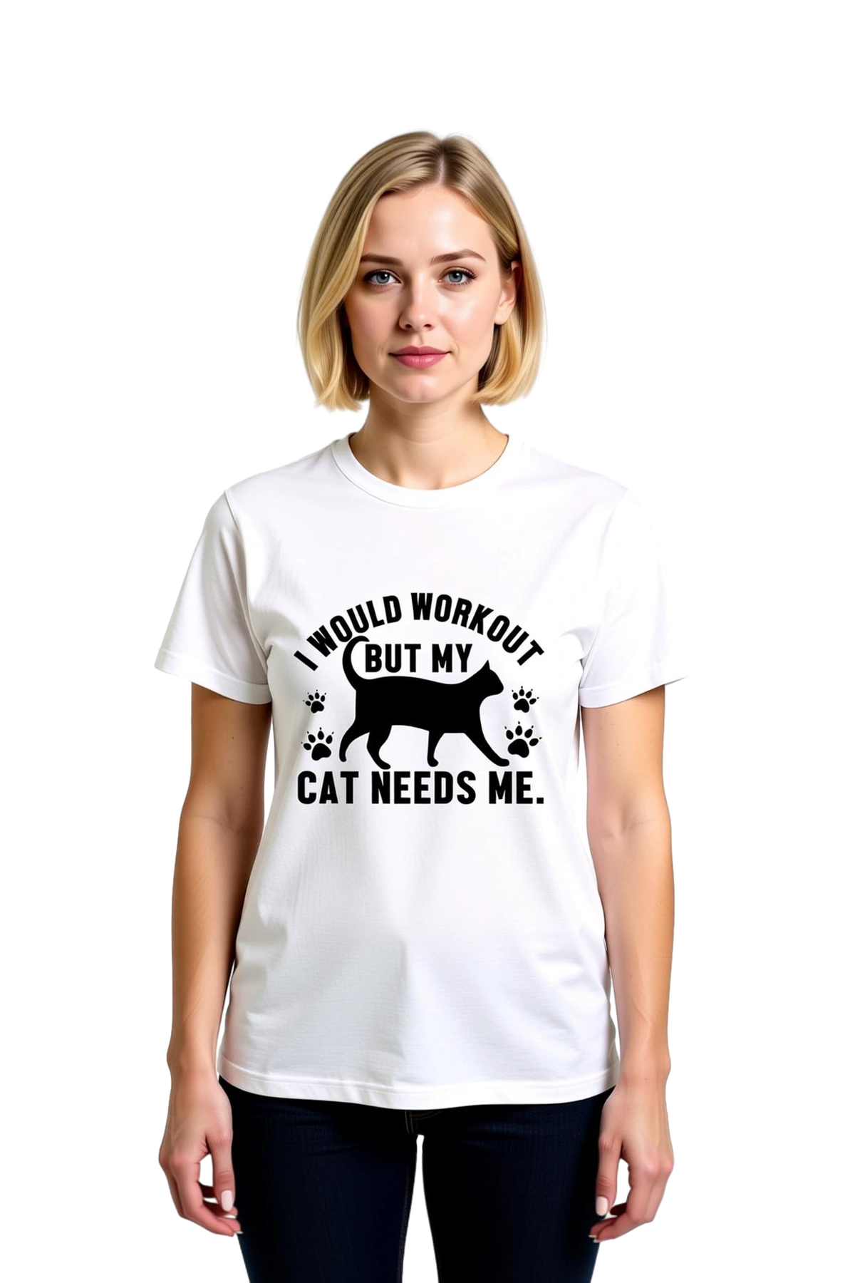 Kedi Egzersiz Mizahı Tasarımı Baskılı Kadın Tişört