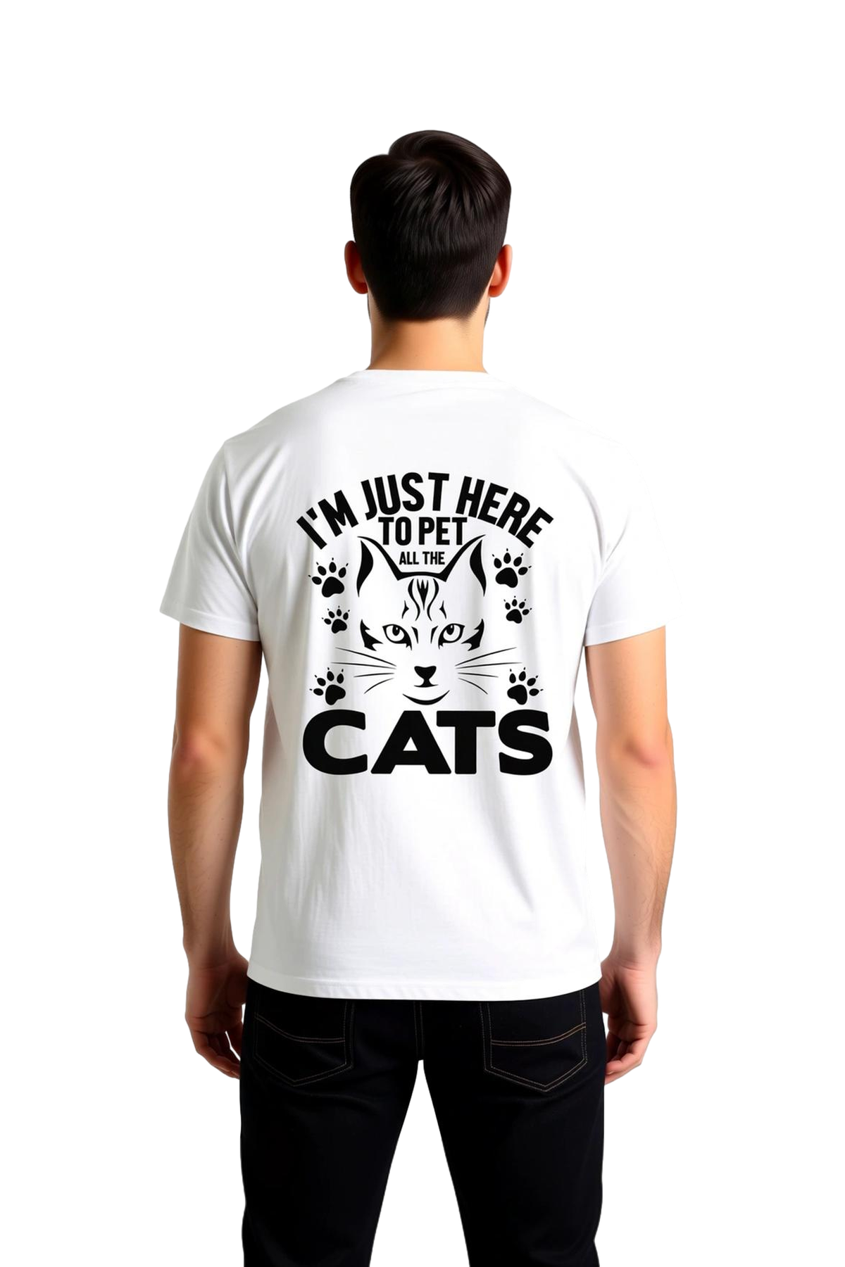 Erkek Kedi Baskılı Tişört Rahat Kesim Kısa Kol Yuvarlak Yaka Komik Yazı Desen Modern Günlük Stil