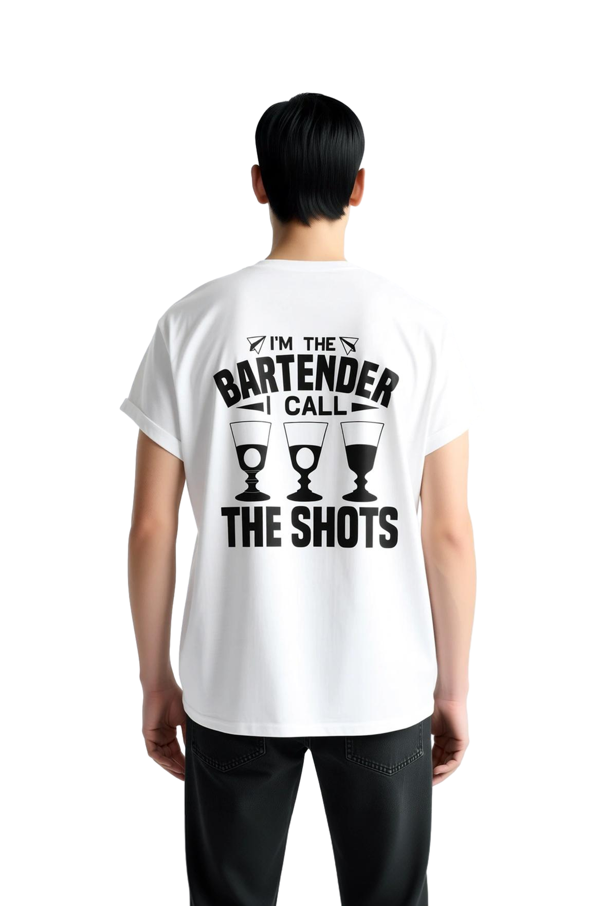Erkek Mizah Baskılı Tişört Bartender Temalı Kısa Kollu Yuvarlak Yaka %100 Pamuk Rahat Kesim Günlük