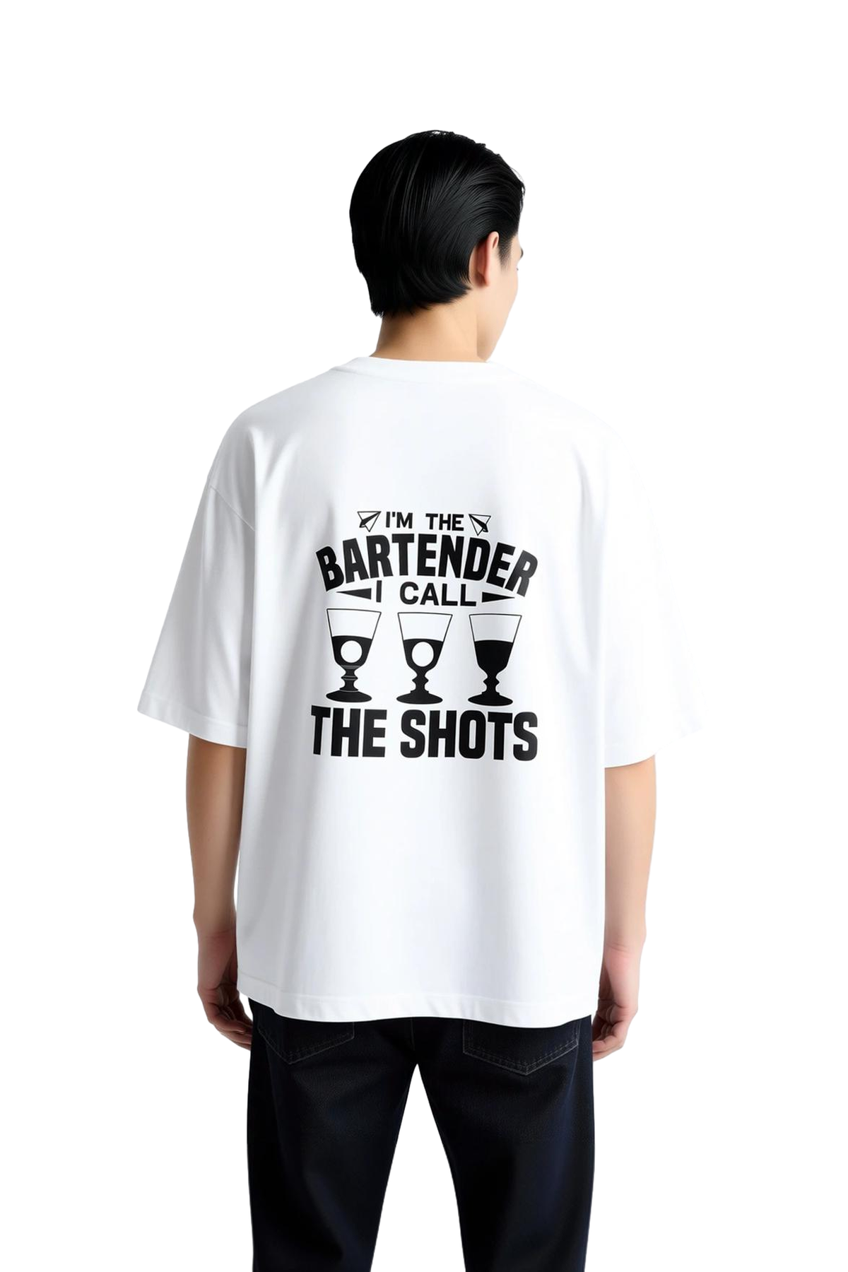 Erkek Oversize Mizah Baskılı Tişört Bartender Teması Komuta Otoritesi Grafik Baskı Günlük Rahat