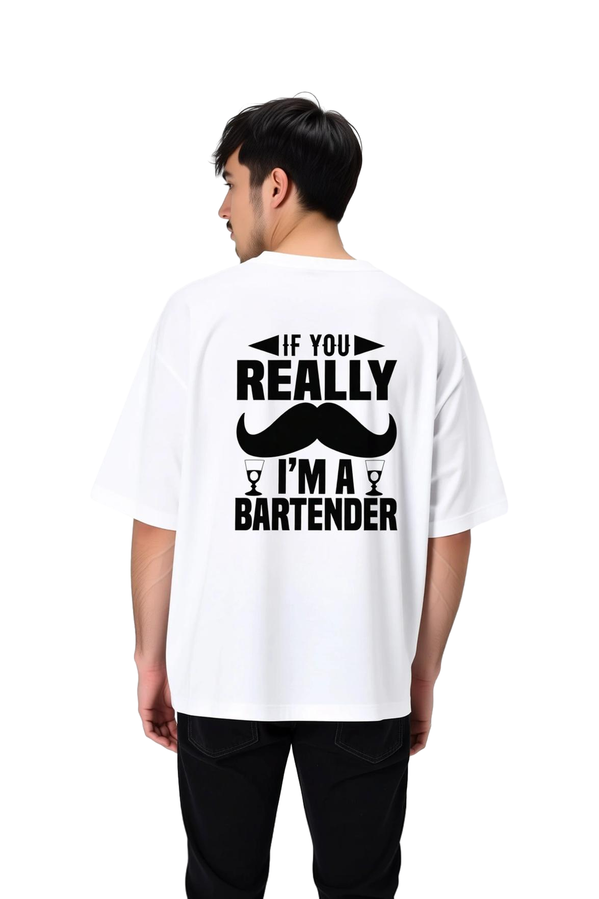 Bar Tender Tutum Yazısı Baskılı Erkek Oversize Tişört