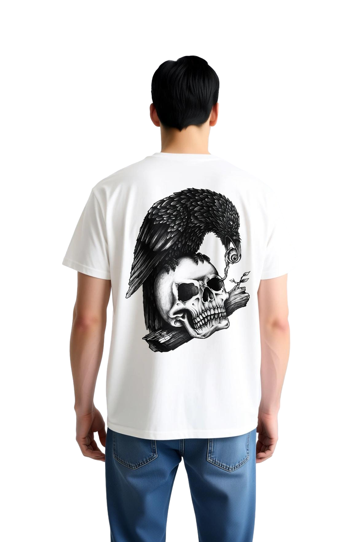 Kafatasında Karga Memento Mori Baskılı Erkek Tişört